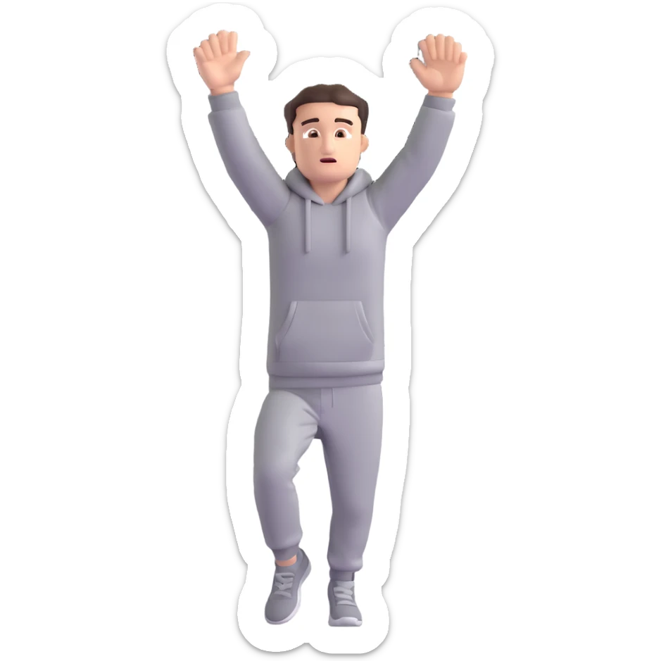 Rocky Balboa running up museum steps, raising arms in victory, grey sweats sticker