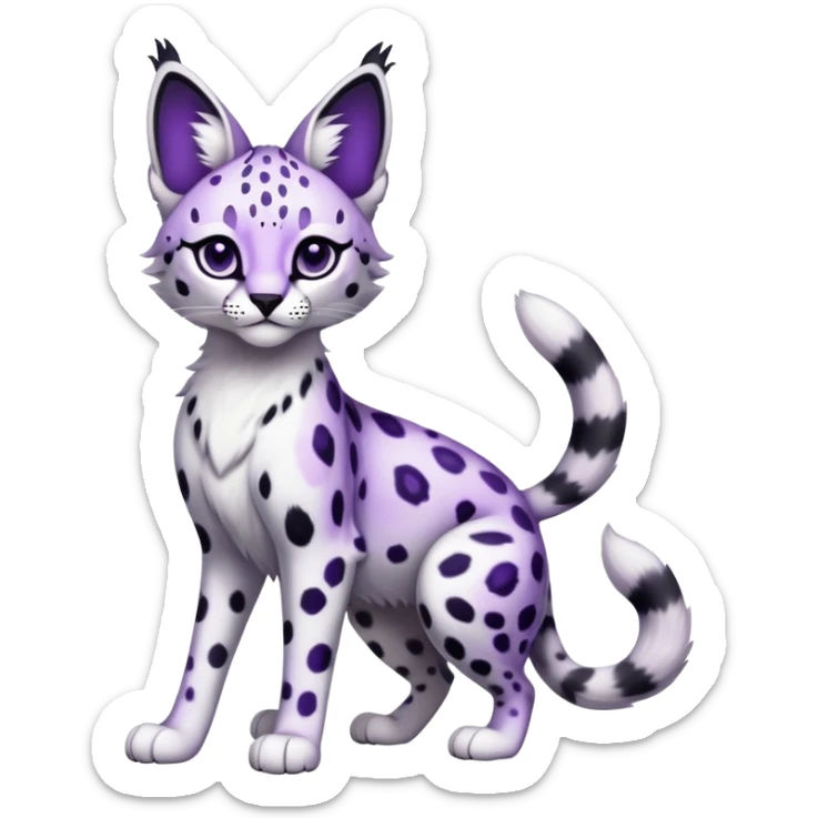 Epic Edgy Cute Black White Purple ethereal Serval-Snow-Leopard-Bobcat-Fionbri full body sticker