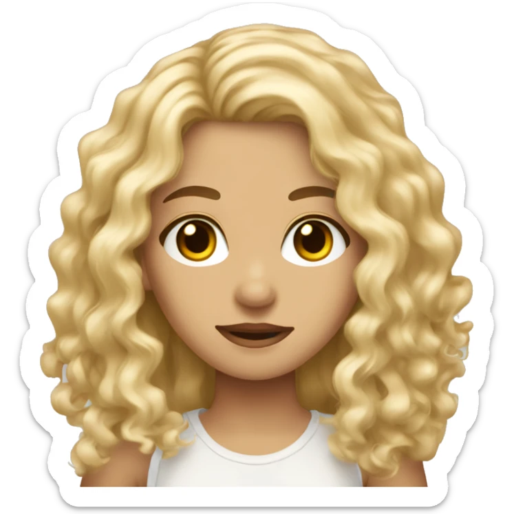 Blonde long curly hair girl with medium skin and dark brown eyes sticker