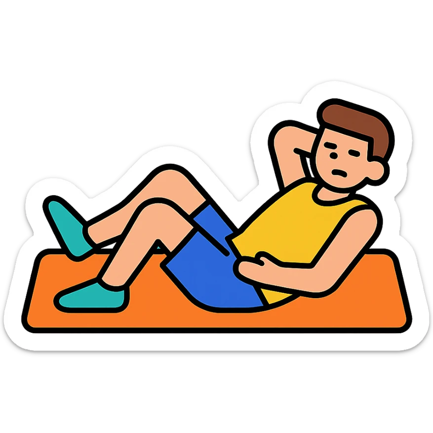 a sportsman lying on the yoga mat pretending to do streches but in fact he is not doing that
 sticker