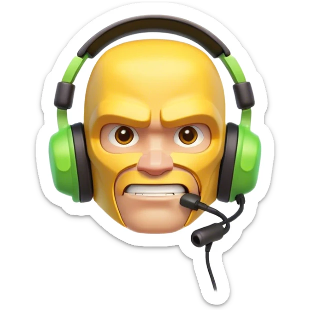Clash of Clans aesthetic: Cinematic Playful Xbox Headset Portrait Emoji, rendered in a 3D vector-style similar to standard emojis with minimal shading and bold, simplified shapes. A compact, distinct form with signature details, softly glowing with a modern gaming energy charm. Simplified yet unmistakably iconic, highly detailed and consistent, glowing with a soft radiance and high shine. Stylized with a touch of next-gen innovation and a soft glowing outline, capturing the essence of a beloved gaming relic with a friendly, playful manner! sticker