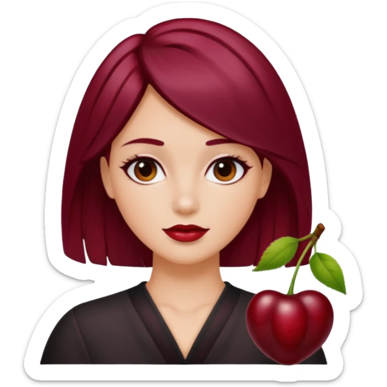 I take second photo but change the color of the hair for a red cherry or burgundy sticker