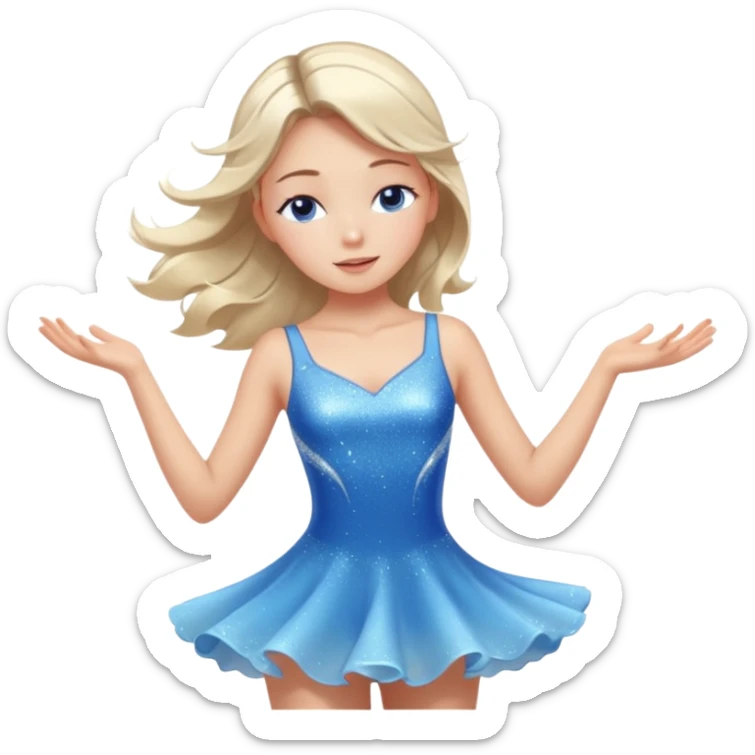 The ice skater girl in the sparkling blue dress spins gently with her eyes closed. sticker