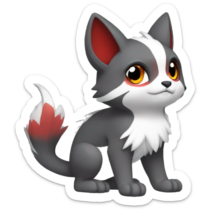 Cute cool black red white grey animal hybrid Fakemon full body sticker