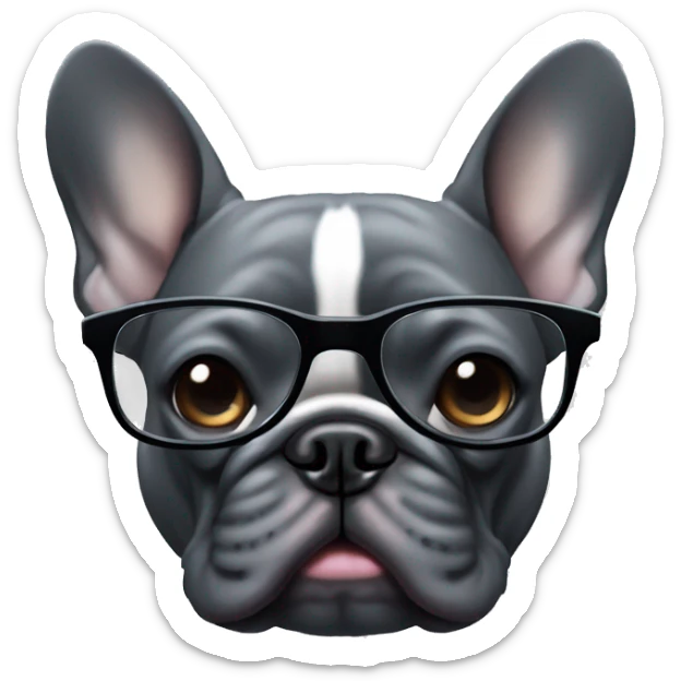 dark gray french bulldog with glasses in his mouth sticker