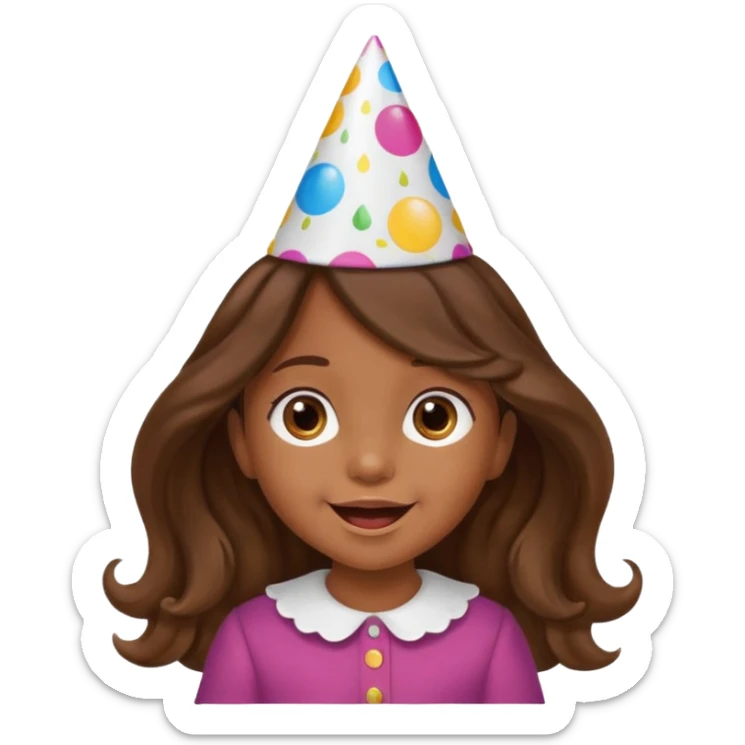 a little girl with brown long wavy hair with birthday hat, supprising















 sticker