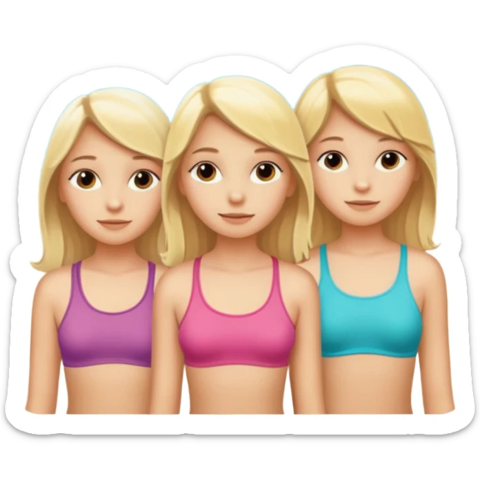 Create 3 blond girls, 16, 14, 7 years old  sunbathing on beach by the sea sticker
