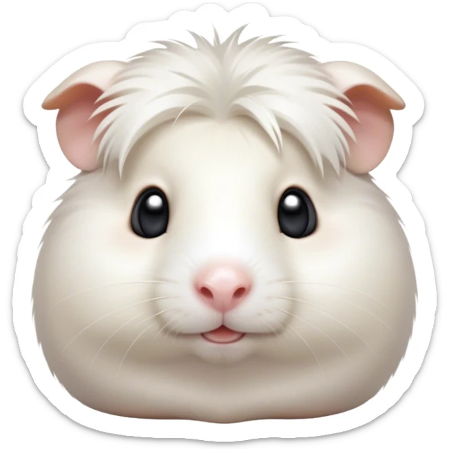 Cinematic Cute White Guinea Pig Portrait Emoji, Head tilted playfully and inquisitively, showcasing a silky, immaculate white fur with a natural glow, round, sparkling dark eyes filled with curiosity, Simplified yet irresistibly adorable features, highly detailed, glowing with a warm, friendly light, high shine, affectionate and lively, stylized with a touch of whimsy, bright and endearing, soft glowing outline, capturing the essence of a mischievous yet loving guinea pig, so playful it feels like it could nuzzle out of the screen and into your arms! sticker