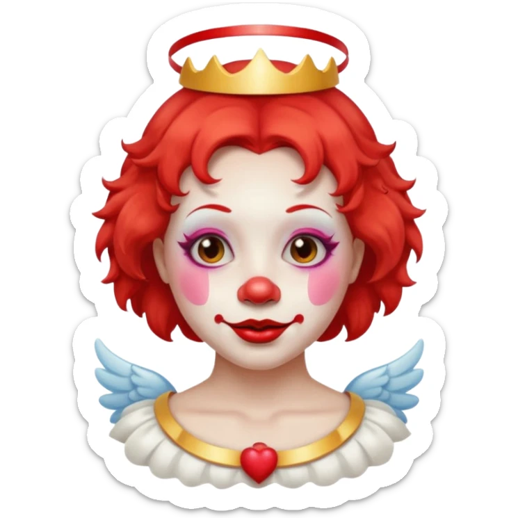 round face female clown with angel's halo no crown sticker