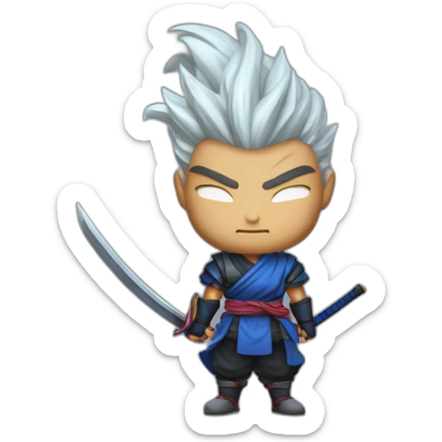 yasuo from league of legend in the dragon ball z style with  tied hair and a katana sticker