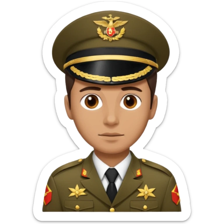 I want you to create an emoji of a spanish sergeant,  He should be a young guy with dark brown hair, brown eyes, his skin color like he’s tan  sticker