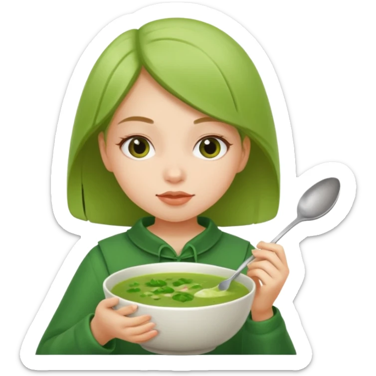 Je veux une fille qui mange une soupe verte sticker