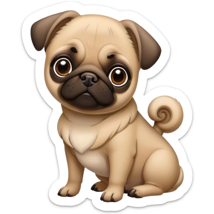 Cinematic Noble Fawn Pug Portrait Emoji, Poised and regal, with a compact, sturdy build and a sleek, well-groomed fawn coat, deep-set soulful dark eyes, Simplified yet sharp and sophisticated features, highly detailed, glowing with a soft, dignified glow, high shine, intelligent and spirited, stylized with an air of confidence, focused and attentive, soft glowing outline, capturing the essence of a watchful and commanding companion, so majestic it feels as though it could prance out of the screen with effortless authority! sticker