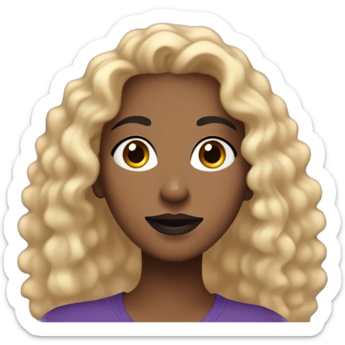 very pretty brown woman with curly black and blonde hair, a black nose ring and a purple v neck tee shirt sticker