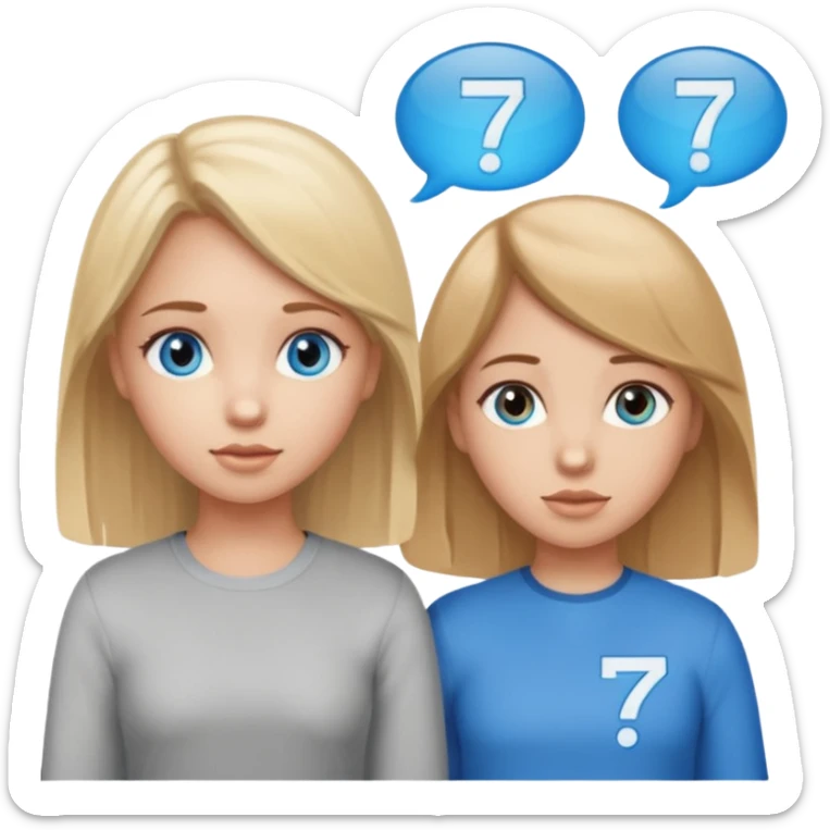 Two girls one with blond hair and one with brown hair both blue eyes with speech marks saying  six seven  sticker