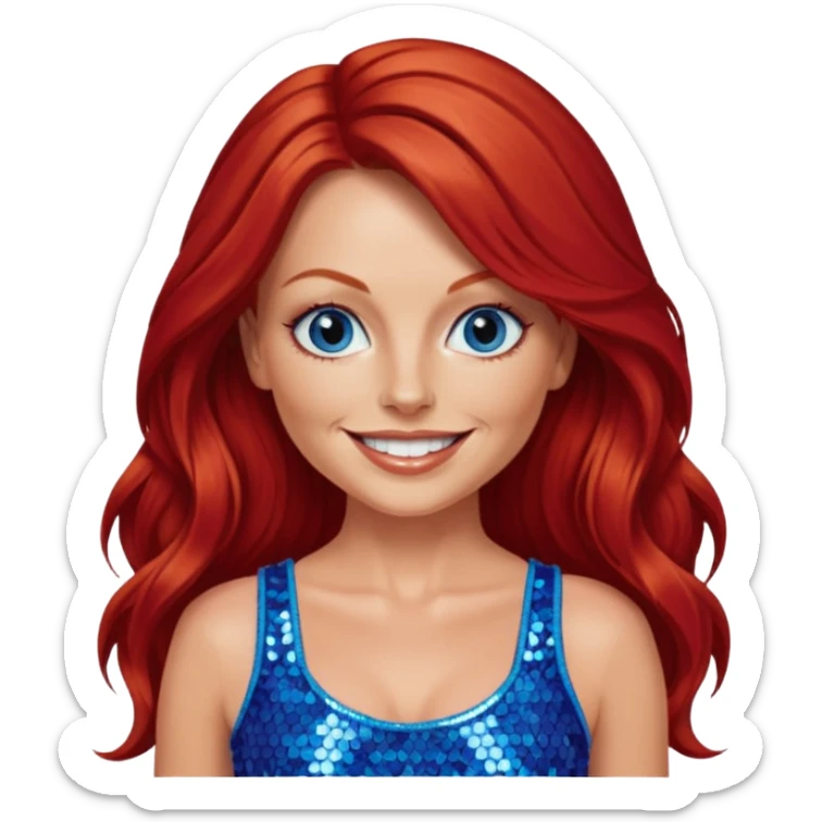 Geri Halliwell with long red hair, blue eyes, red sequin crop top sticker