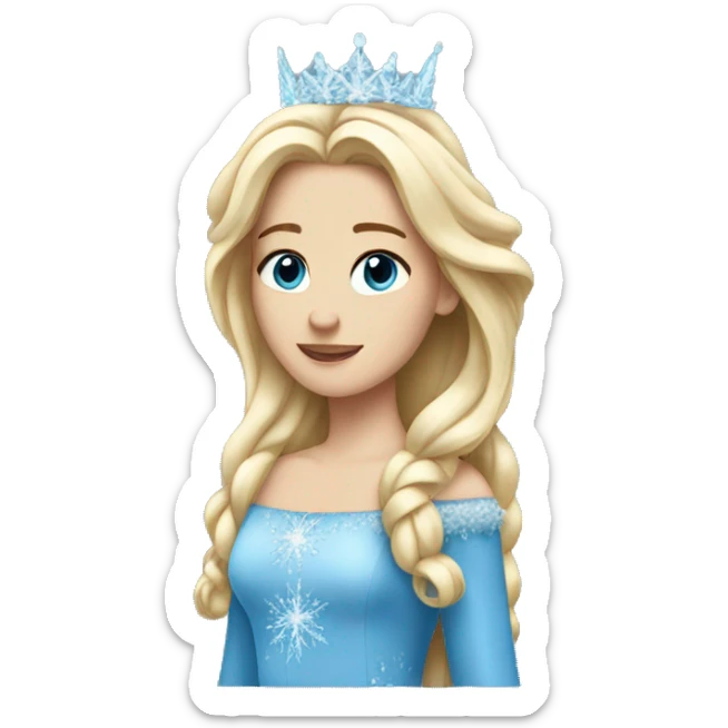 snow princess long blonde hair wearing an ice crown and a blue gown sticker