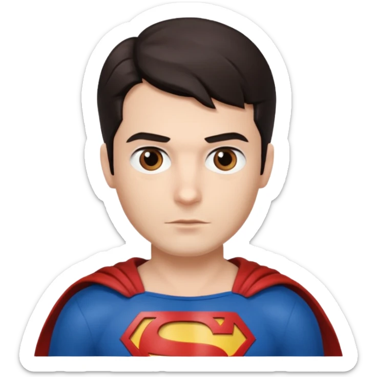 Make a man with brown eyes and dark hair in a Superman costume sticker