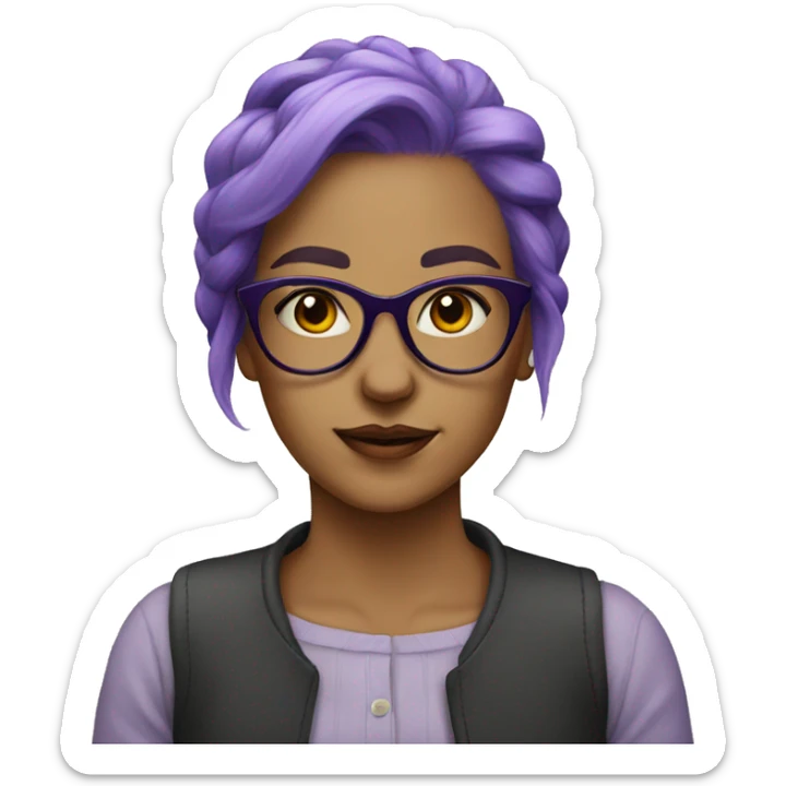 portrait of a woman with glasses purple hair  sticker