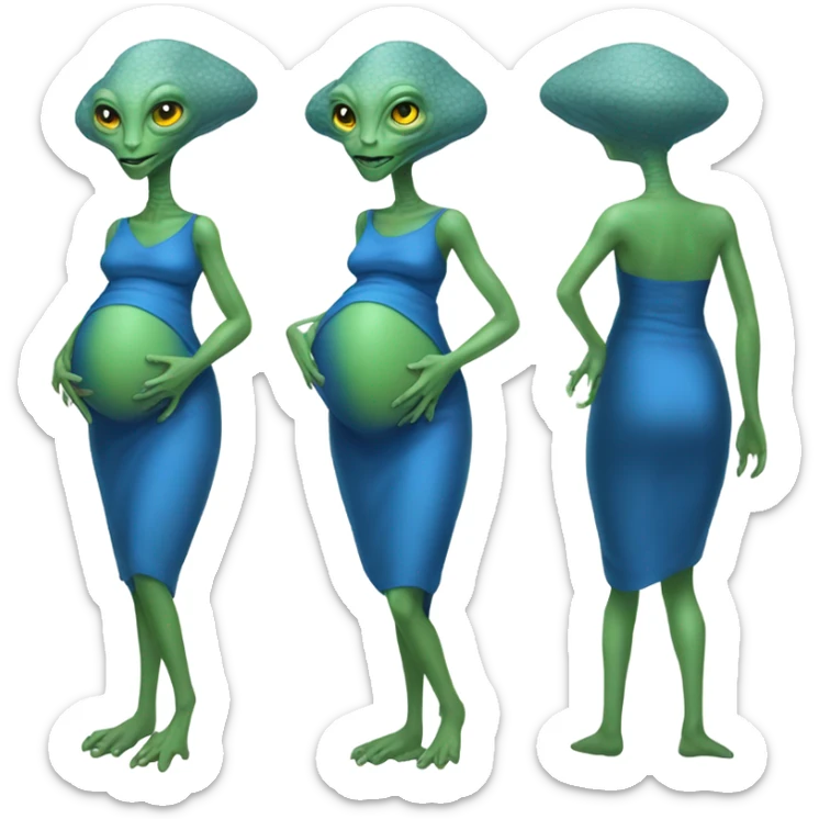 Pregnant Reptilian alien woman, full body in blue dress sticker