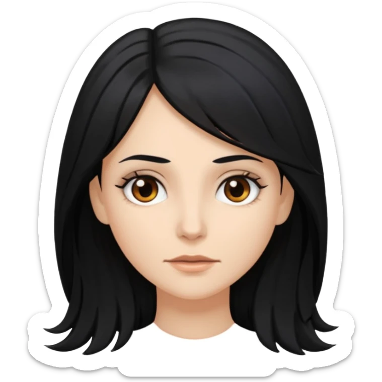 white woman with choppy long black hair and brown eyes sticker