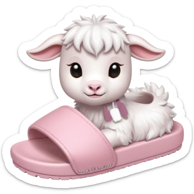 an all white lofi baby goat emoji wearing monochromatic pastel pink chunky slides sticker