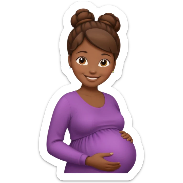 pregnant woman, brown hair, dark skin, bun hair sticker