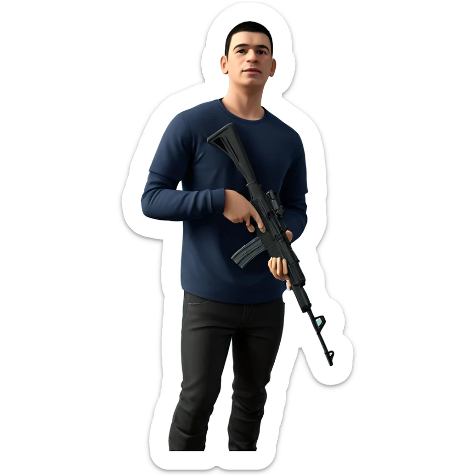 boy with assault rifle sticker