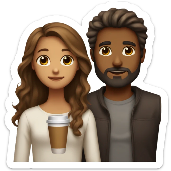 beard long hair man and a brown skin silky hair girl together the guy has hazel ages and girl has brown coffee eyes they are hugging and kissing   sticker