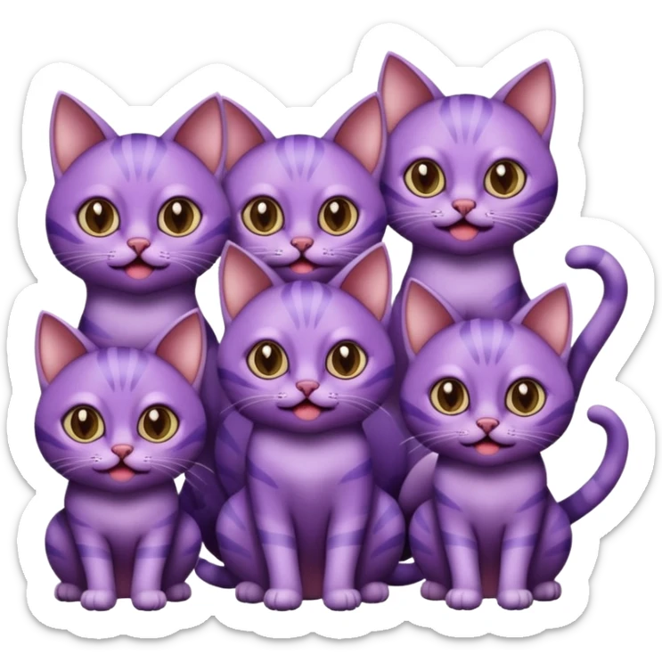 A bunch of purple cats with huge eyes smelly lines and their massive brown tongues out sticker