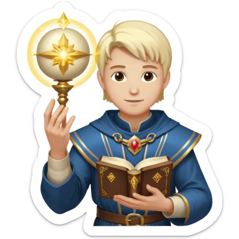 dnd cleric holding a holy book in one hand and having a ball of light in the other sticker