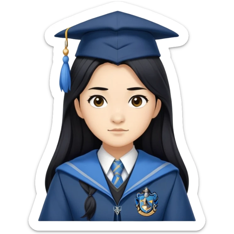 Cho Chang in harry potter, wear hogwarts Ravenclaw uniform, long black hair sticker