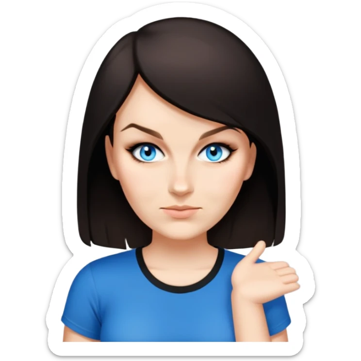 female, wearing black tshirt,  black hair under shoulder sticker