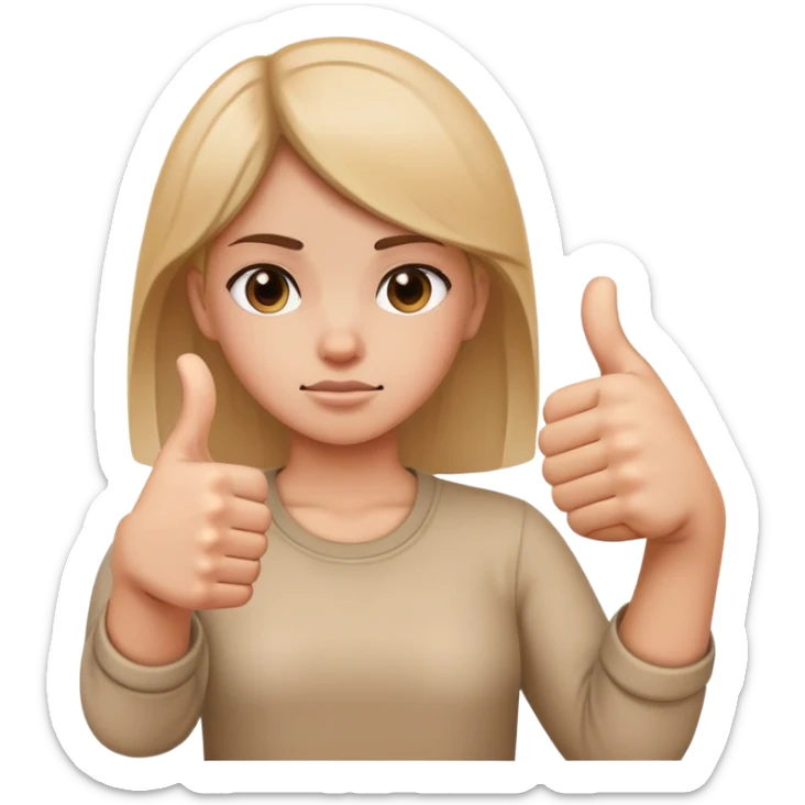 Girl with one hand giving thumbs up and the other hand giving thumbs down, showing mixed feelings sticker