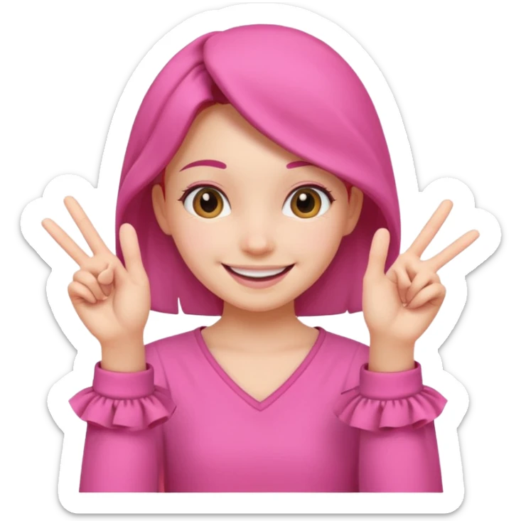 cheerful smile girl with cheerful hand gesture, make them cute, with pink cloth sticker