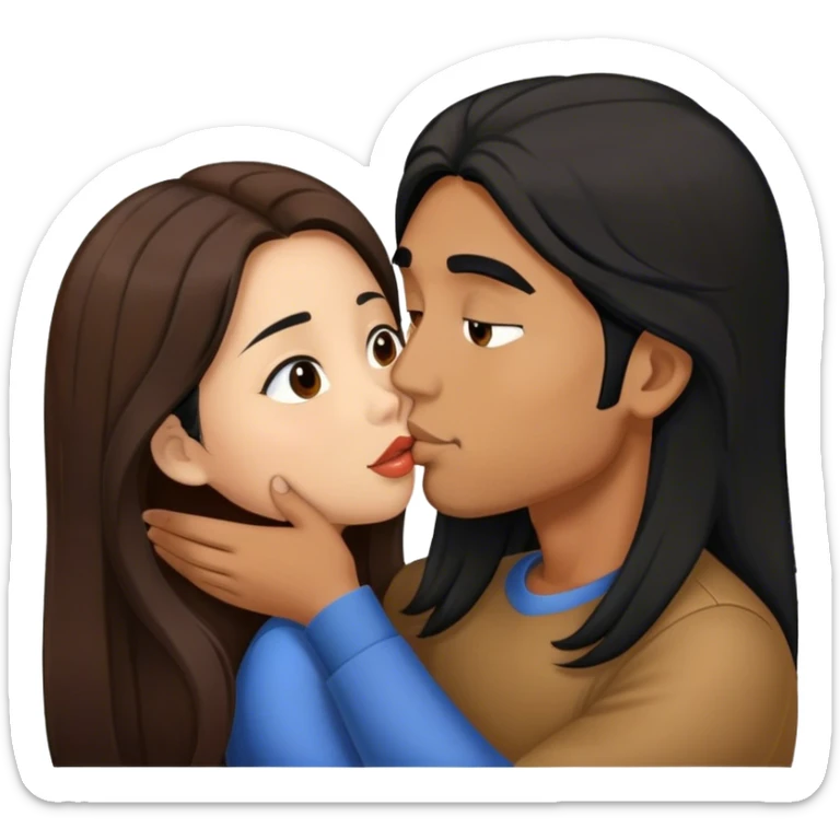 Caramel brown Guy with long black hair kissing brown hair Filipina sticker