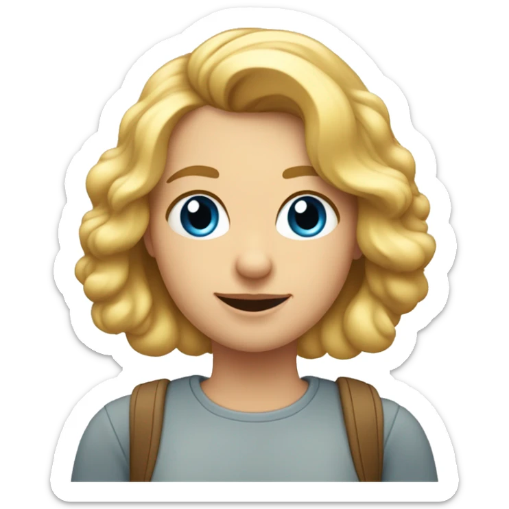 Crea un emoji de una chica con pelo lacio rubio hasta los hombros piel blanca pecas ojos azules  sticker
