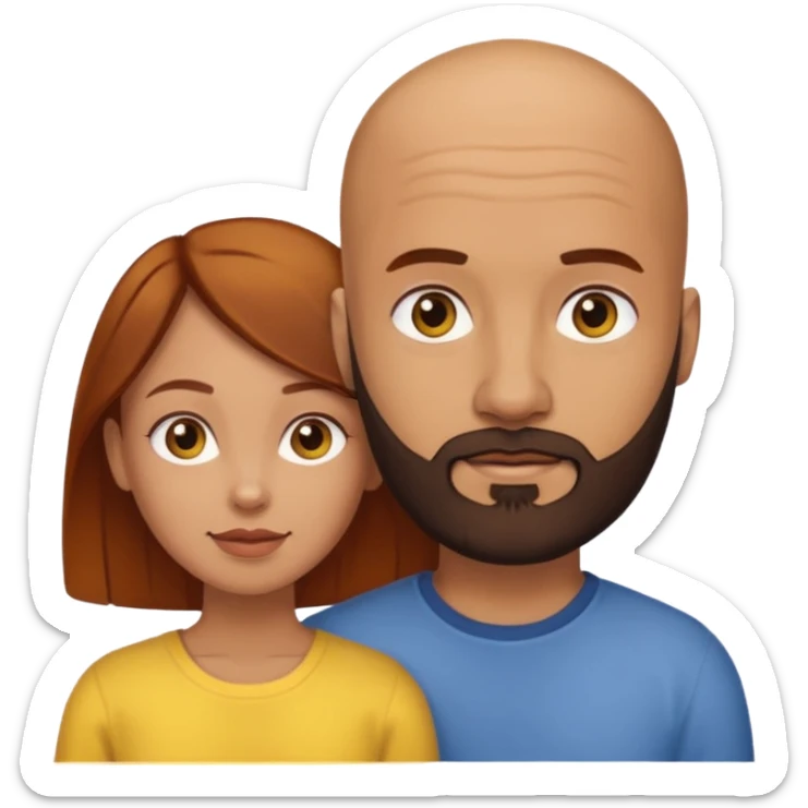 Couple. A bald man with dark brown beard and a girl with light skin dark yellow brown auburn hair. sticker
