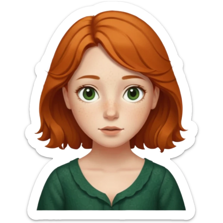 Un petit sapin vert sylvestre, féminin, regard malicieux, tâches de rousseurs délicates, joues roses. Yeux de biche brillants en forme amande, yeux couleur ambre, tronc couleur acajou. Sapin en mouvement, incurvé pour un effet vivant. Style meoji. sticker