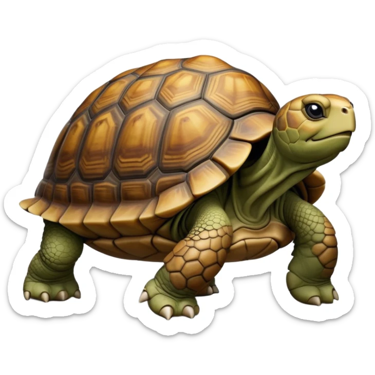 cinematic-tortoise-realistic-full-body-walking-emoji,-sturdy-domed-shell-in-rich-earthy-tones,-thick-scaled-legs-moving-slowly-but-deliberately,-wrinkled-wise-face-peering-ahead-with-calm-determination,-small-dark-eyes-reflecting-centuries sticker