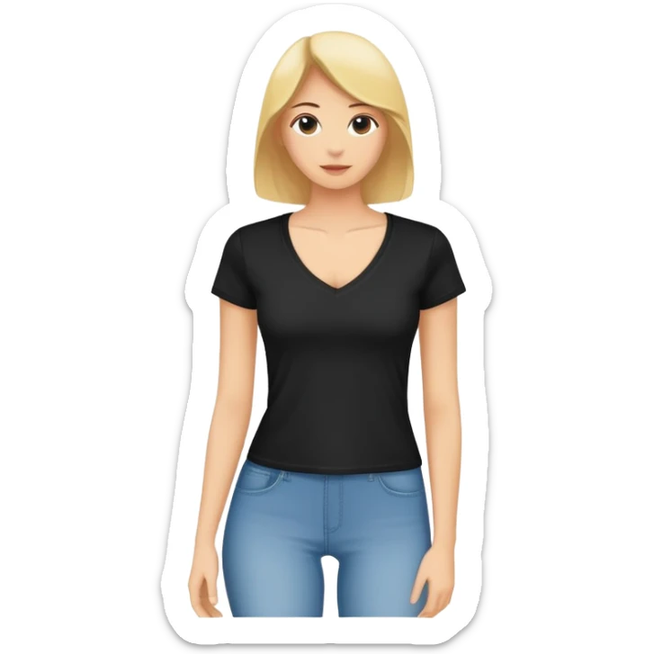 single black fitted v-neck t-shirt, cropped length, simple clean isolated garment only, no accessories, plain white background sticker