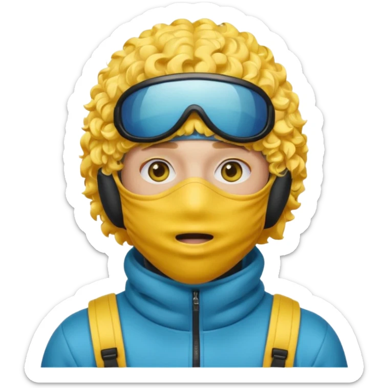 make a yn in a ski mask but but the mask is only covering his mouth and his hair is curly and yellow skin like emoji sticker