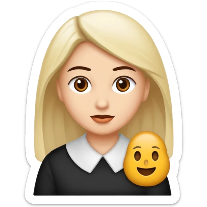 Çok güzel bir sarışın kadın saçları düz uzun kıyafeti beyaz göz rengi kahverengi sticker