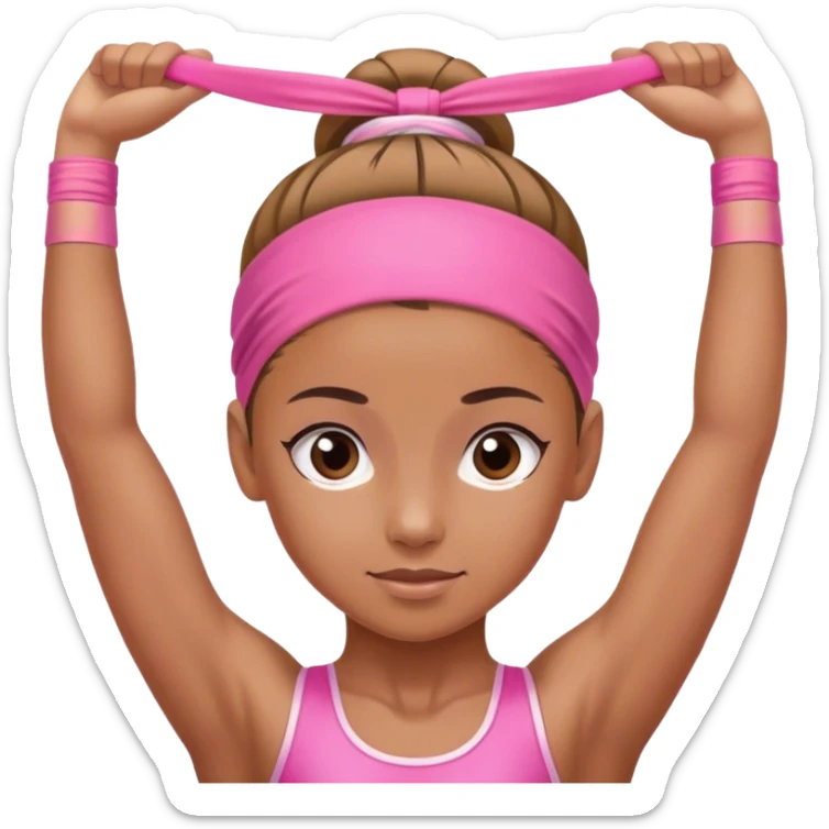 The face of a gymnast in a sports pink headband sticker