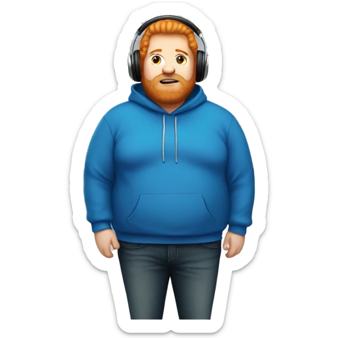 fat man with blue hoodie, headphones, ginger hair and beard sticker