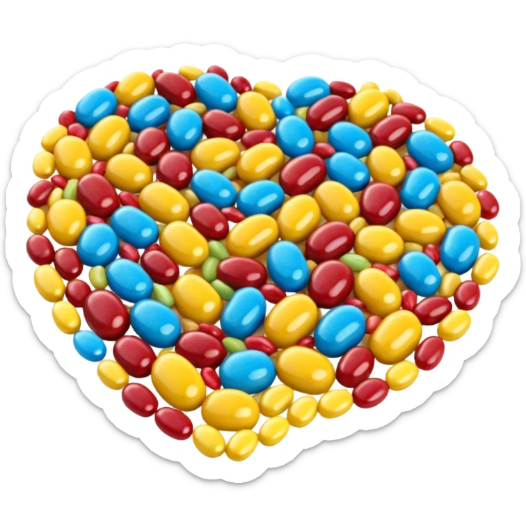 3D render of Jellybean Path, made entirely of dessert materials, glistening sugar crystal texture, pile of multi-colored glossy beans (yellow, blue, red), delicious confectionery aesthetic, Apple emoji style, isolated on white background --v 6.0. sticker
