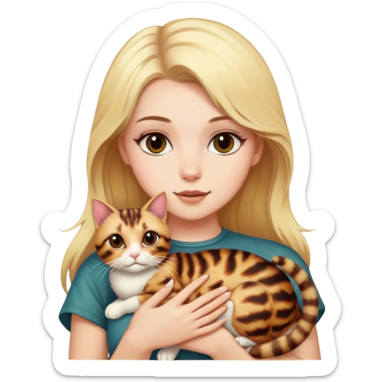 White girl with blonde hair seeping with tortoiseshell￼ cat sticker