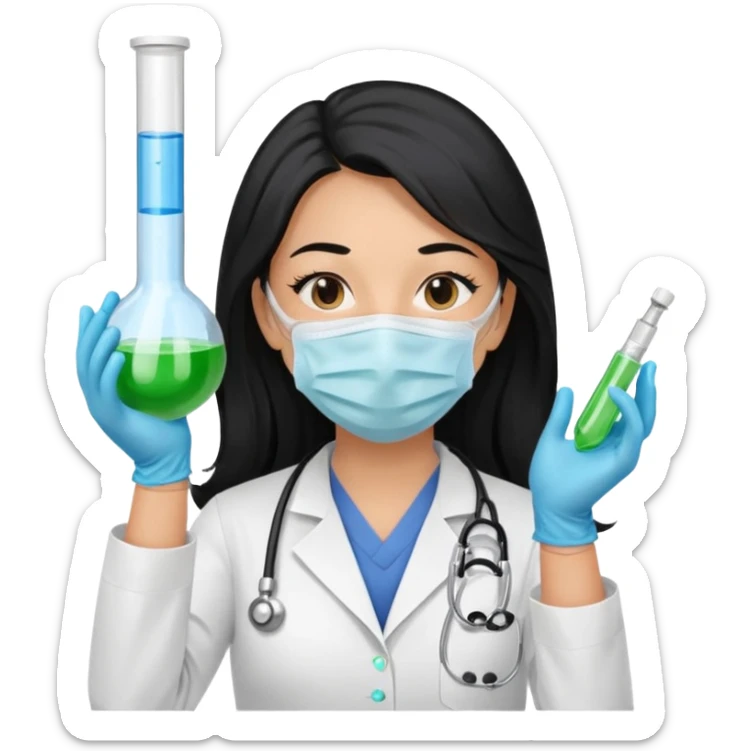 medica con guantes  y mascarilla e insumos lavoratorio pelo negro largo triguella sin testoscopio sticker