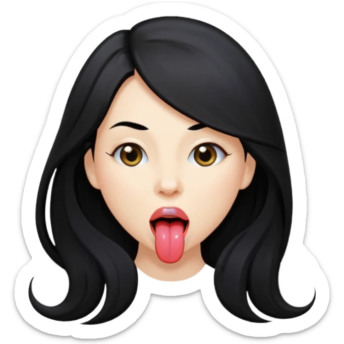 femme longs cheveux noire peau claire qui en tirant la langue sticker