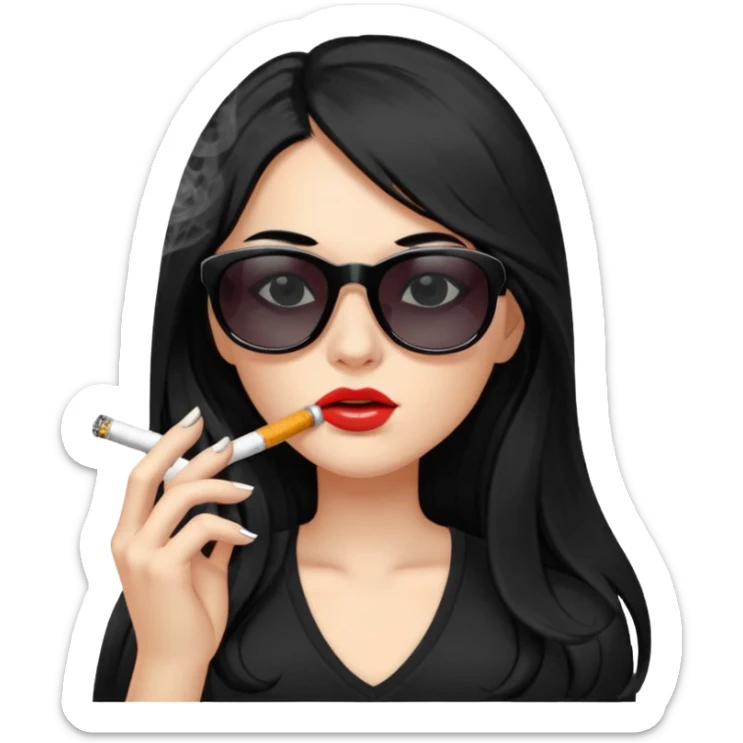 Girl with long black hair smoking cigarette and a vape sunglasses hungover  sticker